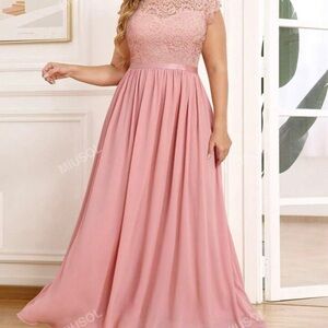 5xl long pink dress lace short sleeve empire waist nwt formal prom wedding hoco
